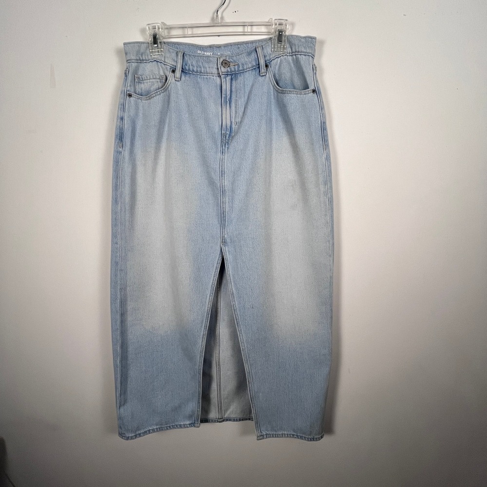 Old Navy Mid Rise Jean Maxi Skirt Column Front Slit Women 8 Light Blue Casual